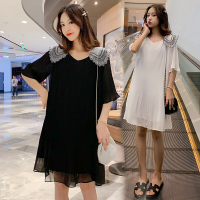 迪鲁奥(DILUAO)孕妇装2021夏季新款韩版显瘦娃娃领超仙褶皱连衣裙孕妇裙夏装