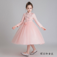 迪鲁奥(DILUAO)儿童公主裙秋冬款女童礼服裙婚纱蓬蓬长裙2021中国风长袖连衣裙子