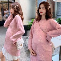 迪鲁奥(DILUAO)孕妇装秋冬装秋新款针织时尚宽松套头女上衣星星 粉色 均码[适合约90-160斤]