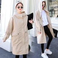 迪鲁奥(DILUAO)孕妇装秋装纯棉宽松大码风衣外套秋季休闲连帽孕妇外套怀孕期