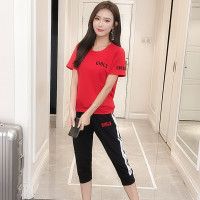 迪鲁奥(DILUAO)孕妇哺乳套装2021夏季新款纯棉短袖隐形外出哺乳裤套装