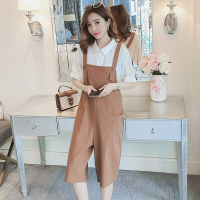 迪鲁奥(DILUAO)孕妇装 2021夏季休闲纯棉背带裤+衬衫两件套阔腿裤两件套装 图片色