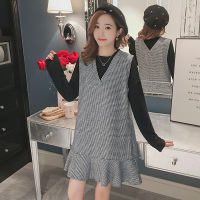 迪鲁奥(DILUAO)苒琪琪孕妇装新款秋冬孕妇针织上衣+毛呢背带裙套装中长款宽松孕妇两件套 黑色两件套