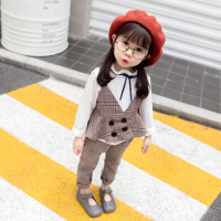迪鲁奥(DILUAO)儿童套装女 女童套装秋季女童英伦风格子马甲套装三件套女宝宝格子套527-30 棕色