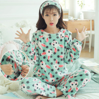 迪鲁奥（DILUAO)孕妇睡衣秋冬加绒怀孕期 哺乳睡衣 珊瑚绒睡衣女哺乳 孕妇珊瑚绒睡衣b906-34 青色