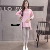 迪鲁奥（DILUAO)孕妇装春装套装春季中长款孕妇上衣宽松纯色孕妇套装薄款两件套潮c38- 双拉链粉色上衣+灰色长裤(套