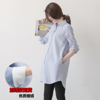 迪鲁奥(DILUAO)2021职业孕妇装加绒韩版时尚条纹孕妇衬衫中长款翻领孕妇衬衣