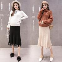 迪鲁奥(DILUAO)孕妇半身裙春外穿裙中长款包芯纱托腹孕妇裙怀孕期流苏裙