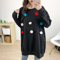 迪鲁奥(DILUAO)孕妇卫衣春秋季2021新款长袖中长款小毛球衣韩版大码宽松上衣