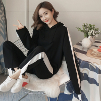 迪鲁奥(DILUAO)孕妇套装秋季宽松连帽套头卫衣春秋季两件套微喇叭裤孕妇休闲套装