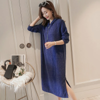 迪鲁奥(DILUAO)孕妇裙子秋季时尚宽松外出A字裙连帽中长款针织打底秋孕妇连衣裙