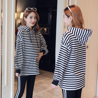 迪鲁奥(DILUAO)儿童乐园孕妇套装秋装时尚长袖条纹T恤潮妈外出休闲韩版春秋季两件套 图片色