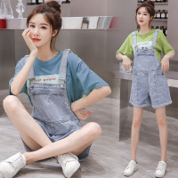 迪鲁奥(DILUAO)YXXM 孕妇装 新款孕妇时尚套装外穿薄款吊带棉孕妇背带裤加印花T恤潮妈春夏季孕妇套装 57