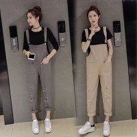 迪鲁奥(DILUAO)孕妇背带裤套装春夏时尚款宽松孕妇裤子外穿春秋装潮妈