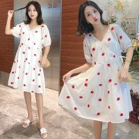 迪鲁奥(DILUAO)孕妇装夏装外出2021新款V领显瘦孕妇连衣裙中长款时尚潮妈孕妇裙子夏季宽松透气 白色