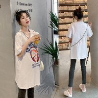 迪鲁奥(DILUAO)孕妇装夏装外出2021新款卡通上衣T恤孕妇连衣裙中长款时尚潮妈孕妇套装夏季宽松透气孕妇裙子 白色