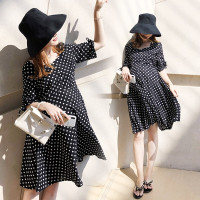 迪鲁奥(DILUAO)孕妇装夏装外出2021新款黑白风孕妇连衣裙中长款时尚潮妈孕妇裙子夏季宽松透气 黑色