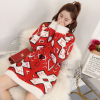 迪鲁奥(DILUAO)孕妇裙加厚秋冬装女韩版宽松圆领套头中长款海马毛孕妇装毛衫裙子时尚百搭大码甜美慵懒冬季裙