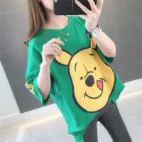 迪鲁奥(DILUAO)孕妇T恤上衣夏季简约卡通印花T恤孕妇装夏季百搭宽松大码圆领半袖怀孕期套头上衣潮