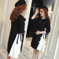 迪鲁奥(DILUAO)孕妇装长袖连衣裙装韩版中长款大摆孕妇裙子T恤时尚宽松大码孕妇A字裙上衣拼接孕妇装打底衫春潮