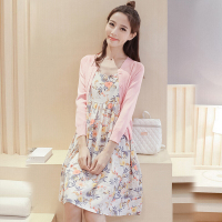 迪鲁奥(DILUAO)孕妇连衣裙两件套春夏装韩版时尚碎花孕妇裙中长款吊带裙+针织衫长袖针织开衫长袖连衣裙孕妇装春秋潮