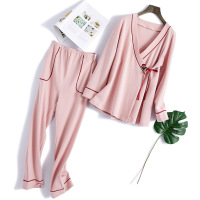 迪鲁奥(DILUAO)和服睡衣孕妇装春秋新款月子服纯棉孕妇睡衣产后哺乳衣和服套装立体蜂窝提花微胖居家服