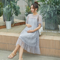 迪鲁奥（DILUAO)法国小众孕妇裙子夏天时尚款超仙甜美孕妇装仙女裙夏季网纱连衣裙 灰色