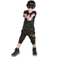 迪鲁奥（DILUAO)夏季儿童夏令营迷彩服套装短袖男女童学生军训服小孩户外T恤 上衣裤子帽子