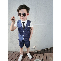 迪鲁奥(DILUAO)儿童小西服礼服短袖夏季韩版男童修身西装宝宝马甲套装花童演出服