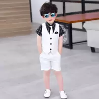 迪鲁奥(DILUAO)男童礼服儿童西装三件套马甲套装英伦夏季婚礼服花童主持人小西服