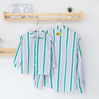 迪鲁奥(DILUAO)2021春夏新款童装纯棉撞色条纹系扣开衫男女童衬衣韩版亲子装衬衫