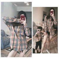 迪鲁奥(DILUAO)大码亲子装秋装2021新款格子衬衣衬衫一家三口装家庭装母女母子装 长袖彩虹