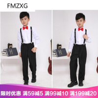 迪鲁奥（DILUAO)儿童服饰小孩子的六一男女孩白色长袖衬衫黑色西装背带裤西裤领结演出服合唱服q