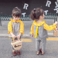 迪鲁奥(DILUAO)童装女儿童套装2021春秋装新款长袖上衣马甲格子长裤三件套小孩衣服0-5岁半 图片色