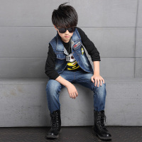 迪鲁奥(DILUAO) 男童秋季套装中大童卡通马甲三件套时尚百搭装学生时髦袖个性 色