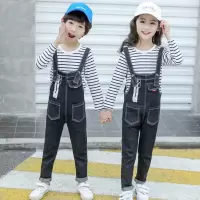 迪鲁奥(DILUAO)儿童背带裤套装中大童男女同款春秋款牛仔背带裤长袖T恤两件套男孩女孩秋季衣服
