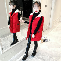 迪鲁奥(DILUAO)女童羽绒棉马甲加厚冬装上衣新款中大童保暖连帽3-15岁女童中长款休闲棉坎肩