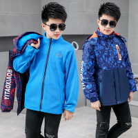 迪鲁奥(DILUAO)男童冲锋衣三合一秋冬新款 儿童外套可拆卸抓绒加绒 中大童中长款韩版 男孩大衣冬季新款