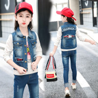 迪鲁奥(DILUAO)童装女童牛仔马甲外套春秋款2021秋季新款儿童无袖坎肩中大童夹克无袖女孩宝宝上衣 蓝色