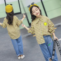 迪鲁奥(DILUAO)童装女童衬衫长袖2021新款儿童衬衣格子休闲百搭中大童中长外套韩版休闲女孩打底衫洋气上衣小学生衣服
