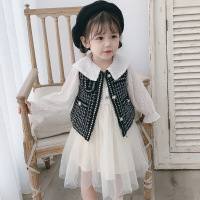 迪鲁奥(DILUAO)女童小香风马甲两件套秋款套装裙名媛18岁女宝公主裙0宝宝连衣裙 黑色