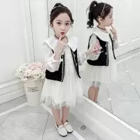 迪鲁奥(DILUAO)女童小香风马甲套装2021新款秋款韩版儿童纱裙连衣裙马夹两件套潮