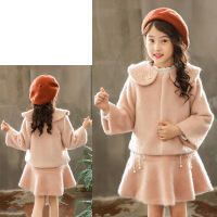 迪鲁奥(DILUAO)女童洋气貂绒毛呢外套背心打底裙童装套装连衣裙儿童两件套裙