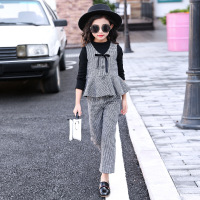 迪鲁奥(DILUAO)童装女童秋款套装2021新款儿童春秋季格子马甲洋气三件套时髦潮衣