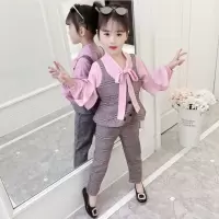 迪鲁奥(DILUAO)童装秋款西装马甲蝴蝶结衬衣裙裤时尚套装中大童女童三件洋气