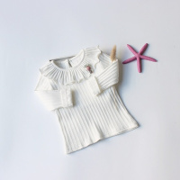 迪鲁奥(DILUAO)春秋装女童打底衫女宝宝棉长袖白色T恤娃娃领婴儿上衣小衫翻领