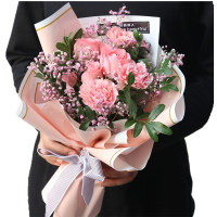 [一语花香]康乃馨粉玫瑰满天星[全国市区2小时达][小清新鲜花]韩式小花束2044款同城鲜花店配送同城速递