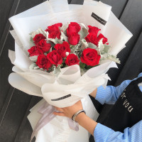 [一语花香]11枝红玫瑰[全国同城鲜花店配送][生日节日鲜花]韩式花束2090款