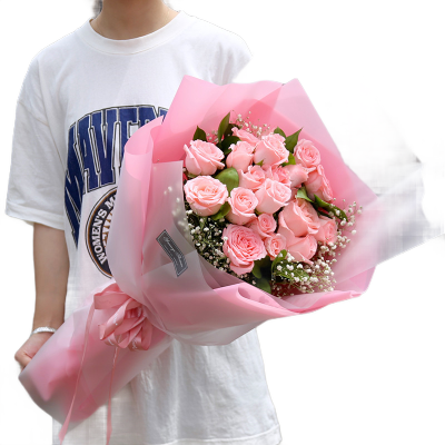 [一语花香]19枝粉玫瑰鲜花[全国同城鲜花店配送][生日节日]韩式花束3001款
