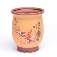 紫砂兰陶瓷花盆 桌面中等植物种植春兰盆 盆景君子兰圆形紫砂花盆